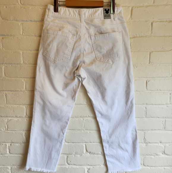 Mickey Mouse Mid-Rise Slightly Destressed Ankle-Lengt White Denim Empossed Jeans - Picture 3 of 9